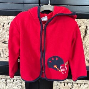 Bailey boys Red Kids Fleece Hoodie zip up w/ football Helmet and football Patch